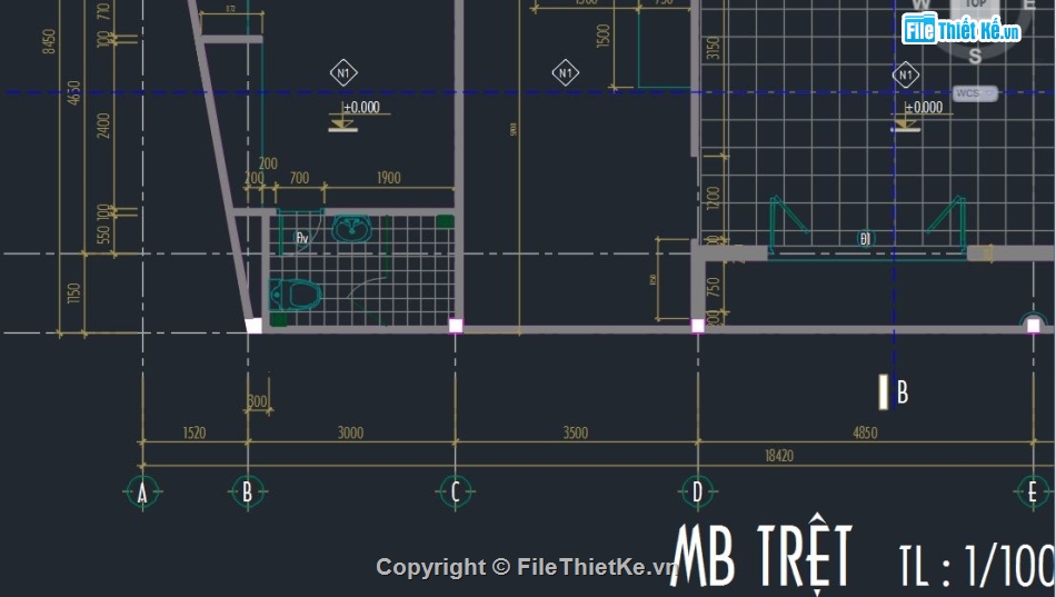 nhà phố 2 tầng 8.45x18.42m,Bản vẽ cad nhà phố,model cad nhà phố 2 tầng,nhà phố tân cổ 2 tầng